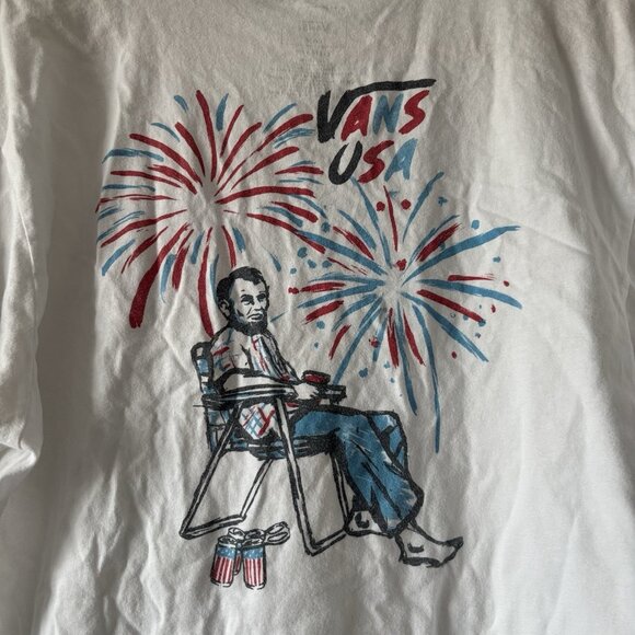 Vans OFF THE WALL ABRAHAM LINCOLN T-shirt White Mens Large USA Americana - Picture 1 of 8